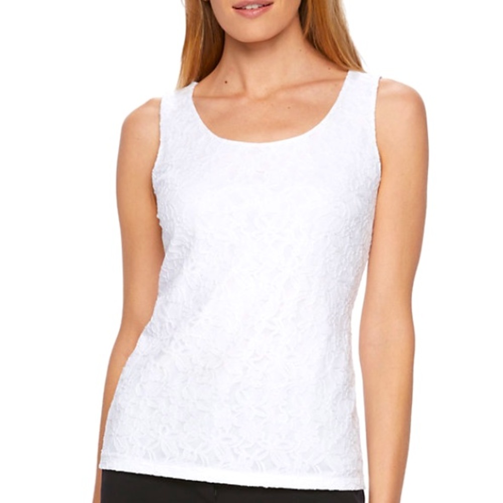 Dana Buchman Sleeveless Tank Top White Floral Lace Blouse Women Large